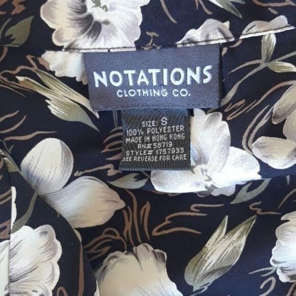 Vtg 90's Notations Top Preppy Sleeveless Button Down Black Cream Floral Sz S - Picture 3 of 7